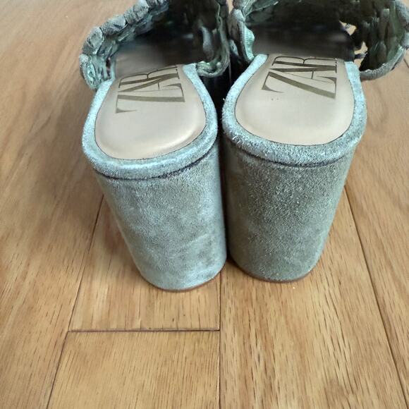 Zara sz 7 green chuncky‎ platform heeled woven slide sandals - Picture 4 of 9